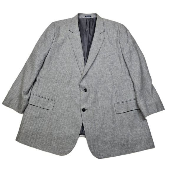 Stafford‎ Blazer Linen Cotton Sport Coat  Mens 52R 52S Big Tall Herringbone - Picture 1 of 13